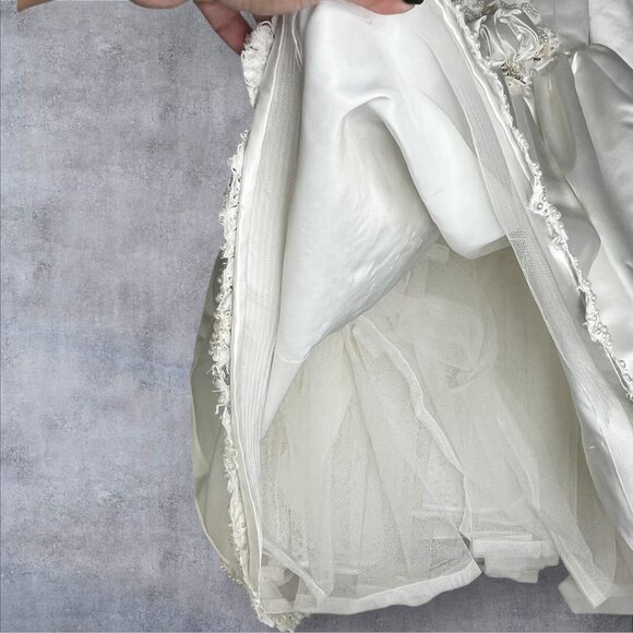 White Satin Girls Dress W/ Embroidered Lace & Beaded Wedding baptism - Picture 9 of 14